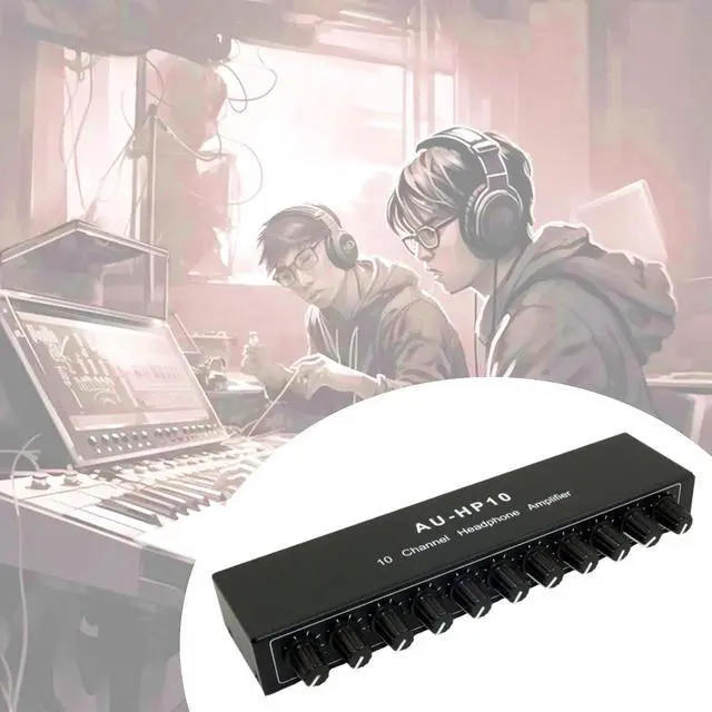 Alt view image 6 of 6 - 10 Channel Headphone Amplifier Amp, Stereo Audio Headphone Splitter Distributor, Aux Mini TRS 3.5mm Audio Interface & Cable, 12V 1A Power Adapter for Audio Mix Recording Studio Stage