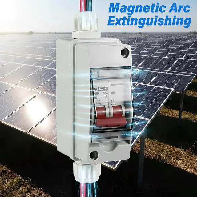 Alt view image 4 of 7 - 32A Solar Disconnect Switch 12V-500V AC DC Circuit Breaker Box 2 Poles | Non-polarized PV Isolator Switch IP65 Plug & Play with MC4 Connectors for Home Outdoor RV Solar Panel Battery EV Charging