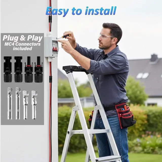Alt view image 7 of 7 - 32A Solar Disconnect Switch 12V-500V AC DC Circuit Breaker Box 2 Poles | Non-polarized PV Isolator Switch IP65 Plug & Play with MC4 Connectors for Home Outdoor RV Solar Panel Battery EV Charging