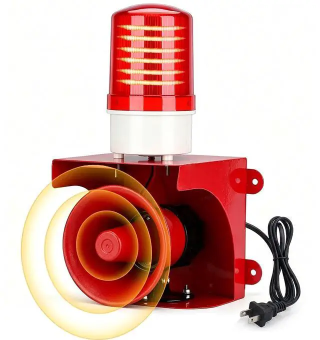 Main image of 110V Industrial Siren Alarm Strobe Light 120dB IP65 150m Range | 24 LED, Thickened One-Piece Metal, Safety Emergency Warning for Fire Factory Warehouse Garage Intruders Farm Deterrent
