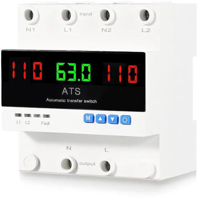 Main image of 63A 110V Automatic Transfer Switch, Auto/Manual Generator Transfer Switch, DIN Rail Mount ATS with LED Display Safety Protections for Home Generator Inverter Utility Power L1 Priority Phase Selector