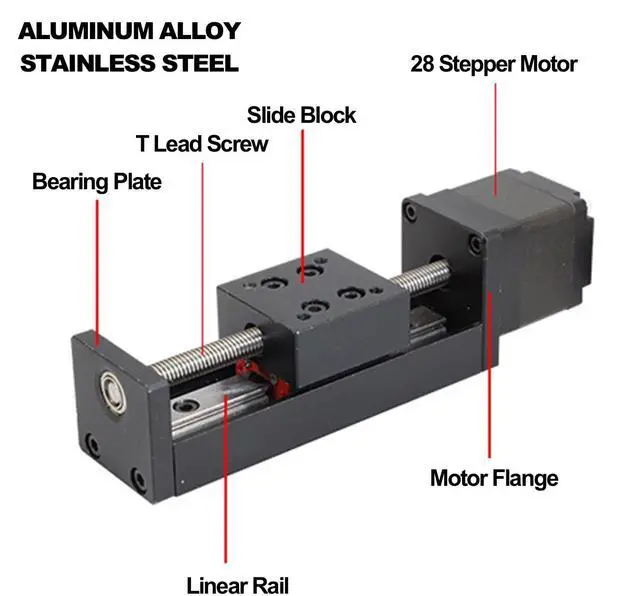 Alt view image 6 of 7 - 50mm Travel Mini Linear Stage Actuator, Linear Rail Slide Actuator with 28 * 30 Stepper Motor, T Screw Rod for DIY CNC Router Parts X Y Z Axis