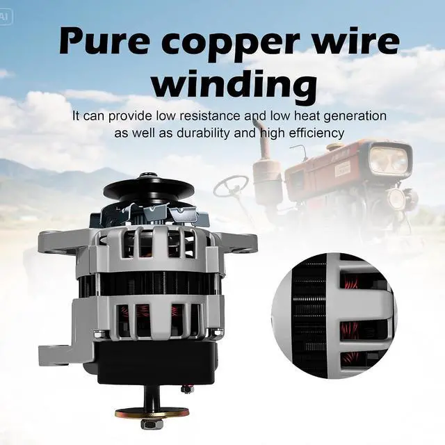 Alt view image 3 of 7 - Permanent Magnet Generator 2000W 14V (For 12V Systems) | 4000RPM Heavy-Duty Copper Coil Alternator w/ Dual-Head (Pulley & Flange) for Single-Cylinder Diesel Engines & Tractors