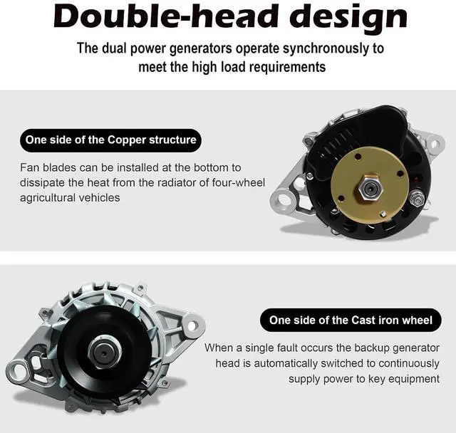 Alt view image 4 of 7 - Permanent Magnet Generator 2000W 14V (For 12V Systems) | 4000RPM Heavy-Duty Copper Coil Alternator w/ Dual-Head (Pulley & Flange) for Single-Cylinder Diesel Engines & Tractors