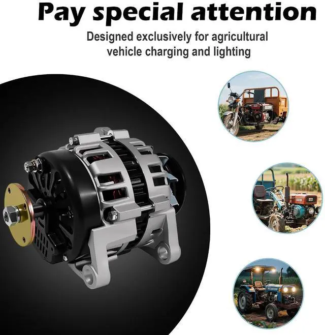Alt view image 6 of 7 - Permanent Magnet Generator 2000W 14V (For 12V Systems) | 4000RPM Heavy-Duty Copper Coil Alternator w/ Dual-Head (Pulley & Flange) for Single-Cylinder Diesel Engines & Tractors