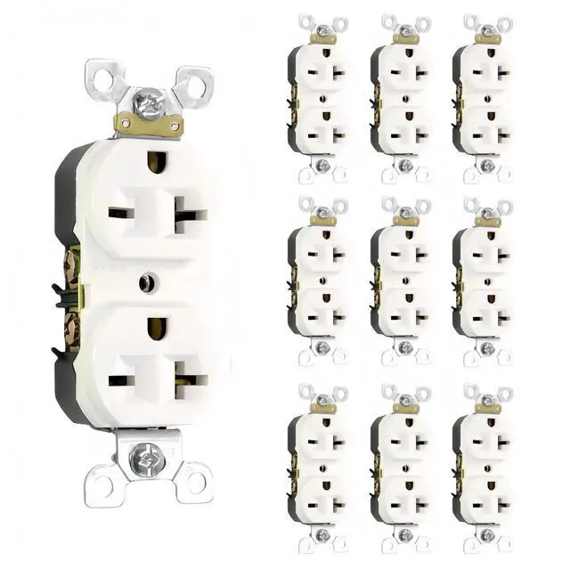Main image of Nema 6-20 Duplex Receptacle Outlet, 20 Amp 250 Volt Electrical White Outlets, Industrial Grade Wall Light Switch 2 Pole 3 Wire NEMA 6-20R/NEMA 6-15R (10 Pack)