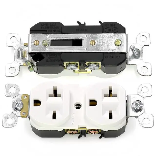 Alt view image 5 of 7 - Nema 6-20 Duplex Receptacle Outlet, 20 Amp 250 Volt Electrical White Outlets, Industrial Grade Wall Light Switch 2 Pole 3 Wire NEMA 6-20R/NEMA 6-15R (10 Pack)