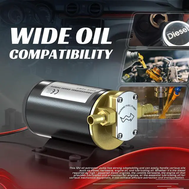 Alt view image 2 of 7 - 12V Oil Transfer Pump, 3.2GPM Gear Oil Pump, Lubricant Diesel Engine Scavenge Oil Extractor Pump, Portable Oil Suction Pump Self Priming for Marine Machinery Oil Change Pump