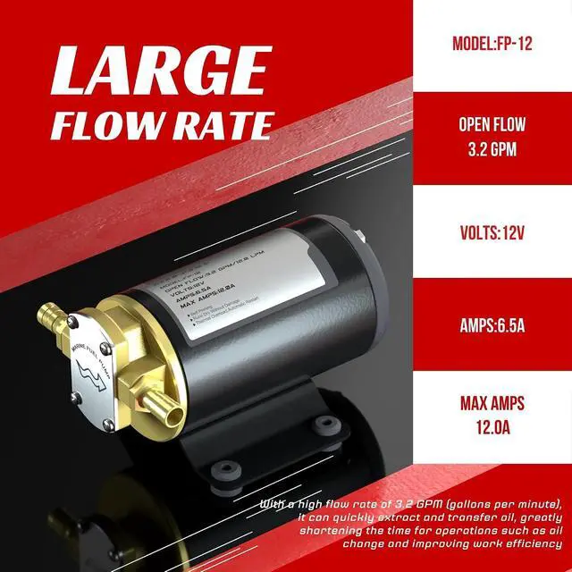 Alt view image 3 of 7 - 12V Oil Transfer Pump, 3.2GPM Gear Oil Pump, Lubricant Diesel Engine Scavenge Oil Extractor Pump, Portable Oil Suction Pump Self Priming for Marine Machinery Oil Change Pump