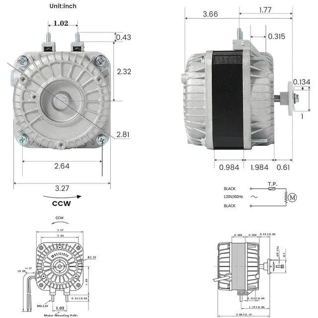 Alt view image 5 of 7 - YZF10-20 Fan Motor, AC 120V 60HZ 10/55W 0.8A 1550 r/min, Shaded Pole Condenser Fan Motor for Small Ventilation Equipment, Refrigeration Equipment, Radiator, Evaporator, Freezer