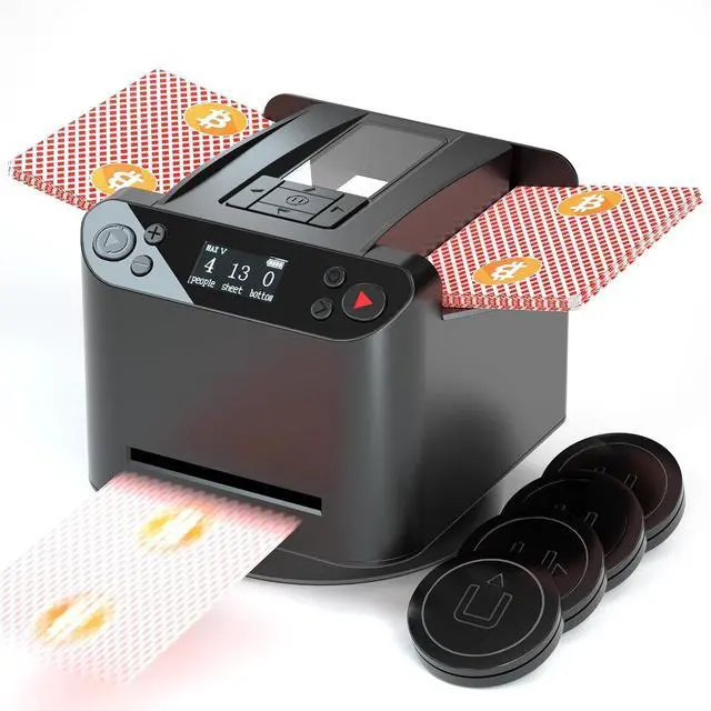 Main image of Automatic Card Shuffler and Dealer, 2 in 1 360° Rotating Card Shuffling+Dealing Machine, Programmable Playing Card Dispenser, Rechargeable Playing Cards Distribution Machine(+4 Dealer Buttons)