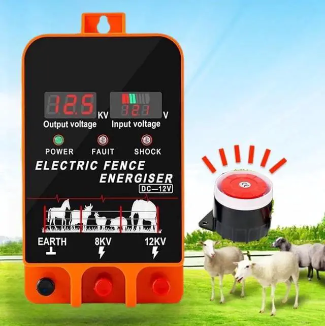 Alt view image 3 of 7 - Electric Fence Energizer, 5.5 Joules 200 Acres Electric Fence Charger, AC & DC Power Supply, Output 8KV 12KV for Cattle Cow Horse Goat Pig Livestock, with Alarm and Remote
