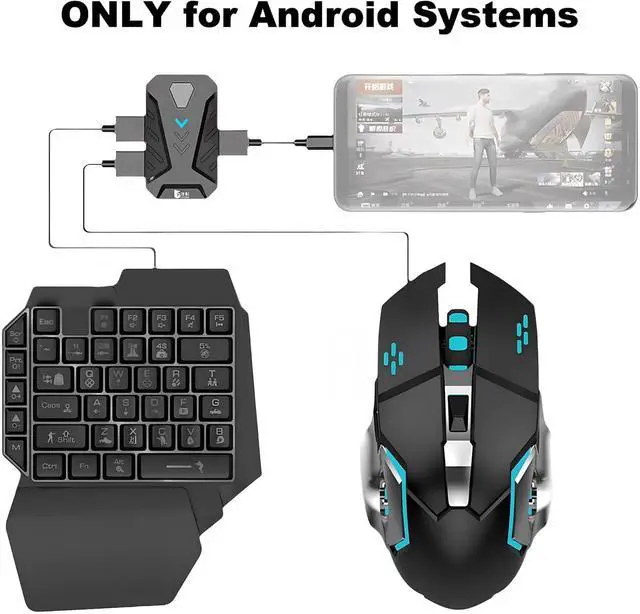Alt view image 2 of 7 - 4 in 1 Mobile Game Combo Pack, One Handed Gaming Keyboard, Mouse, Converter & Adjustable Phone Stand, Half Keyboard for Mobile Phone Gaming, Fast Charging, No Latency