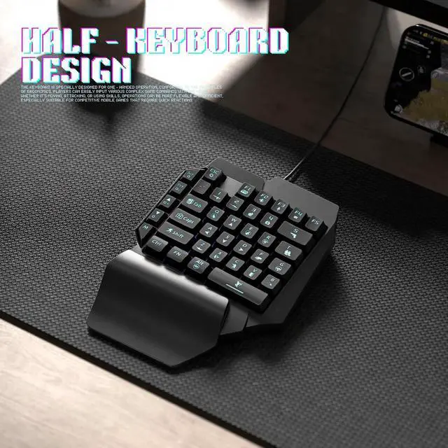 Alt view image 4 of 7 - 4 in 1 Mobile Game Combo Pack, One Handed Gaming Keyboard, Mouse, Converter & Adjustable Phone Stand, Half Keyboard for Mobile Phone Gaming, Fast Charging, No Latency