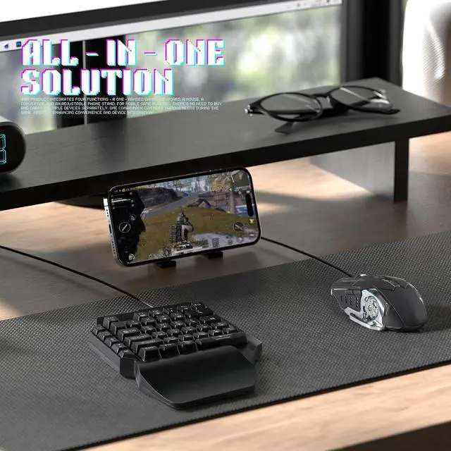 Alt view image 3 of 7 - 4 in 1 Mobile Game Combo Pack, One Handed Gaming Keyboard, Mouse, Converter & Adjustable Phone Stand, Half Keyboard for Mobile Phone Gaming, Fast Charging, No Latency