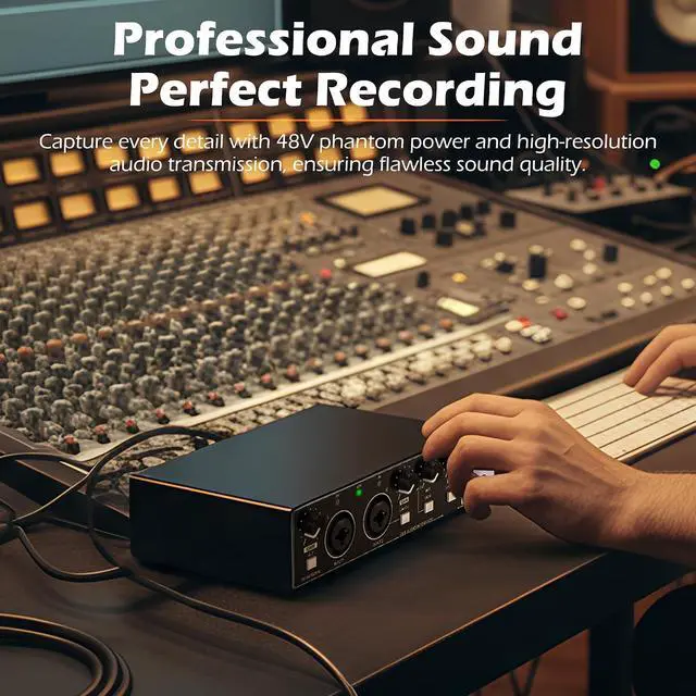 Alt view image 2 of 7 - USB Audio Interface for PC Recording, 24-bit/192kHz Computer Audio Interface for Recording Music, 48V Phantom Power Music Recording Studio Equipment, for Home Studio Guitar Podcast Streaming