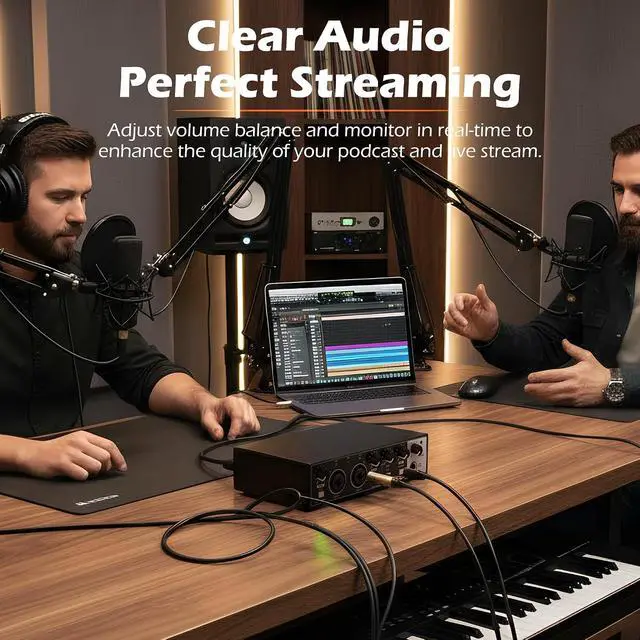 Alt view image 3 of 7 - USB Audio Interface for PC Recording, 24-bit/192kHz Computer Audio Interface for Recording Music, 48V Phantom Power Music Recording Studio Equipment, for Home Studio Guitar Podcast Streaming