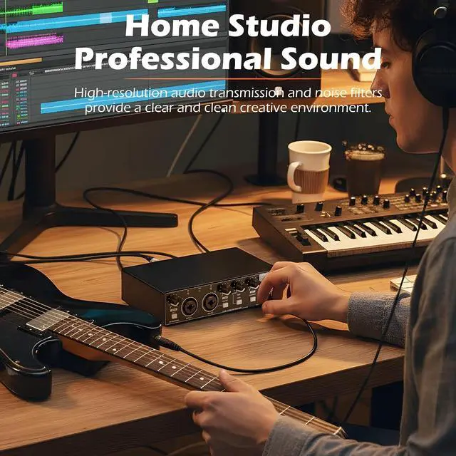 Alt view image 4 of 7 - USB Audio Interface for PC Recording, 24-bit/192kHz Computer Audio Interface for Recording Music, 48V Phantom Power Music Recording Studio Equipment, for Home Studio Guitar Podcast Streaming