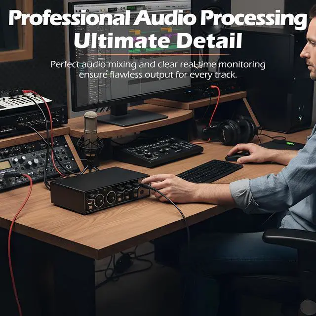 Alt view image 6 of 7 - USB Audio Interface for PC Recording, 24-bit/192kHz Computer Audio Interface for Recording Music, 48V Phantom Power Music Recording Studio Equipment, for Home Studio Guitar Podcast Streaming