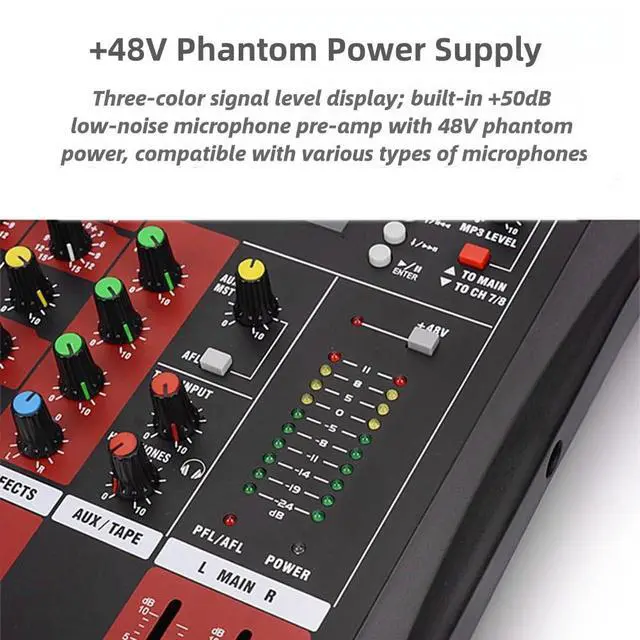 Alt view image 4 of 7 - Professional Audio Mixer, 12 Channel Bluetooth USB Live Studio DJ Mixer Board with MP3 Player U Disk 48V Phantom Power Source XLR Outputs for PC Recording, CT120