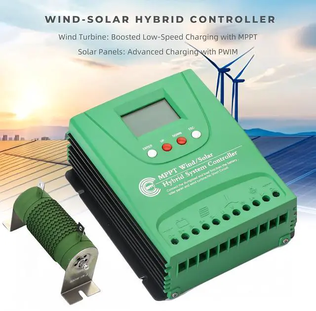 Alt view image 2 of 7 - 2000W Wind Solar Hybrid Charge Controller, 1000W Wind Turbine & 1000W Solar Panel Charge Controller, 12V/24V Battery Off Grid MPPT Boost Charge Regulator with Dump Load for Home Street Light
