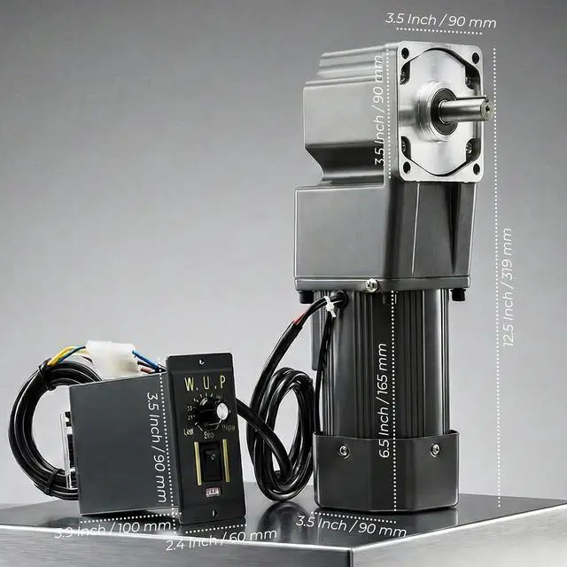 Alt view image 7 of 7 - 110V 120W Electric Gear Motor, 20nm High Torque AC Motor with Variable Speed Controller, 45RPM Variable Speed Motor, 1:30 (30K) Geared Motor, 90° Right Angle Output