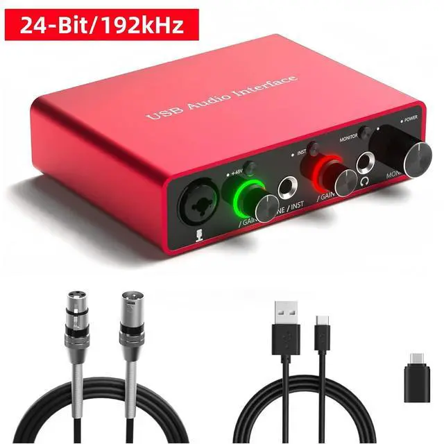 Alt view image 2 of 7 - USB Audio Interface for PC, 48V Phantom Power Audio Interface for Computer Recording Music, Podcasting, and Streaming, 24-Bit/192kHz, XLR & 1/4 Combo Connectors, LINE/INST Input