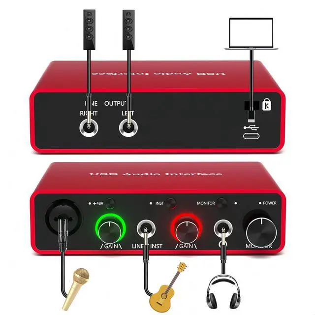 Alt view image 3 of 7 - USB Audio Interface for PC, 48V Phantom Power Audio Interface for Computer Recording Music, Podcasting, and Streaming, 24-Bit/192kHz, XLR & 1/4 Combo Connectors, LINE/INST Input