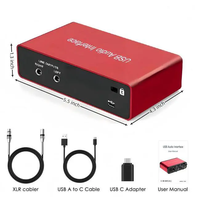 Alt view image 7 of 7 - USB Audio Interface for PC, 48V Phantom Power Audio Interface for Computer Recording Music, Podcasting, and Streaming, 24-Bit/192kHz, XLR & 1/4 Combo Connectors, LINE/INST Input