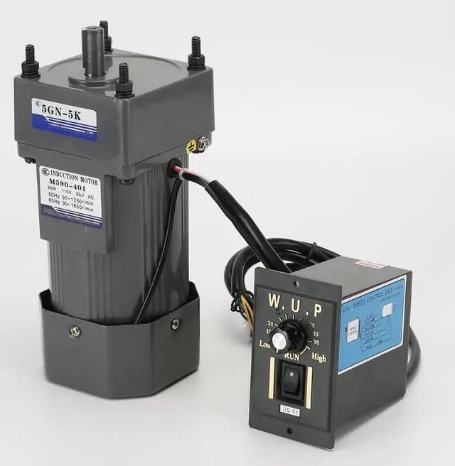 Alt view image 2 of 5 - 110V AC Motor + Speed Controller + Gear Box, 90W Single Phase Electric Motor with Gearbox, 0-270RPM Variable Speed Motor, Reversible Gear Motor with Control Box, 1:5 Geared Motor