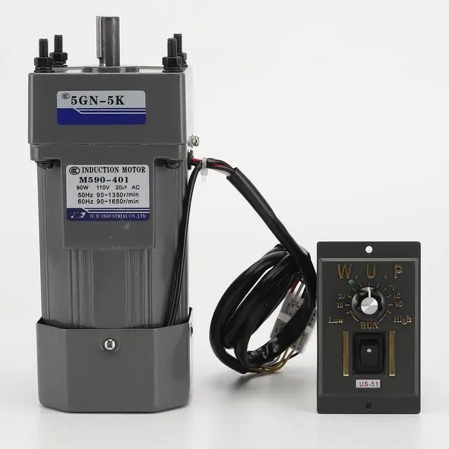 Main image of 110V AC Motor + Speed Controller + Gear Box, 90W Single Phase Electric Motor with Gearbox, 0-270RPM Variable Speed Motor, Reversible Gear Motor with Control Box, 1:5 Geared Motor