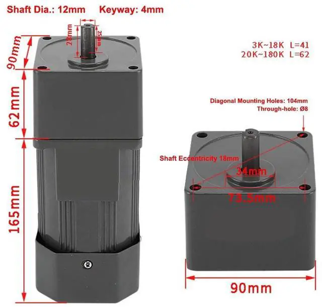 Alt view image 4 of 5 - 110V AC Motor + Speed Controller + Gear Box, 90W Single Phase Electric Motor with Gearbox, 0-270RPM Variable Speed Motor, Reversible Gear Motor with Control Box, 1:5 Geared Motor