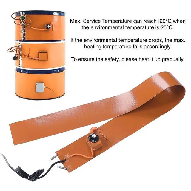 Alt view image 2 of 5 - 55 Gallon Drum Heater, 1200W Silicone Rubber Heating Pad with Temperature Controller for Metal Barrel Pail Guitar Side Bending Heated Blanket, Max. 120, 174x25cm / 68.5x9.8 by Zikepa