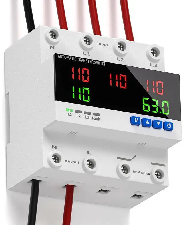 Main image of 63A 110V/240V Automatic Transfer Switch | 50/60Hz Over and Under Voltage Protector for Generator Backup Power, DIN Rail Mount