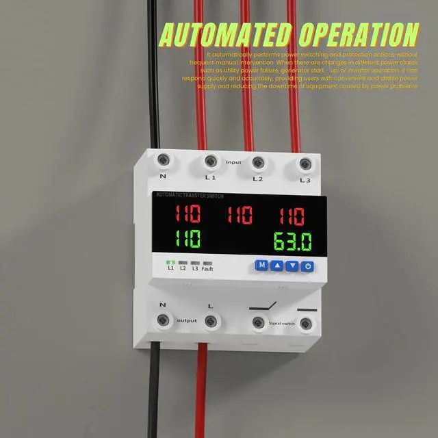 Alt view image 6 of 7 - 63A 110V/240V Automatic Transfer Switch | 50/60Hz Over and Under Voltage Protector for Generator Backup Power, DIN Rail Mount