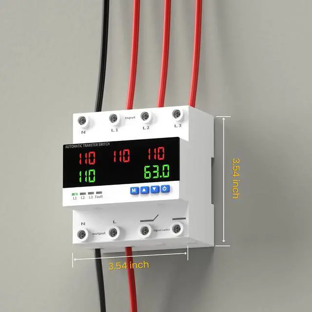 Alt view image 7 of 7 - 63A 110V/240V Automatic Transfer Switch | 50/60Hz Over and Under Voltage Protector for Generator Backup Power, DIN Rail Mount