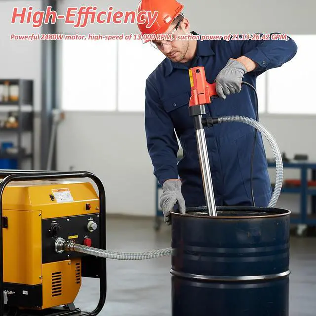 Alt view image 2 of 7 - 2480W Fuel Oil Transfer Pump, 26.4GPM Electric Self-Priming Gasoline Fluid Transfer Pump, Oil Extractor Pump with 35.8in Stainless Steel Tube & 6.6ft Wire Hose, for Gasoline Diesel Kerosene