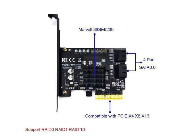 Alt view image 6 of 6 - PCI Express Raid Card 4Port SATA 3.0 Add On Card Marvell 88SE9230 Chipset Compliant with PCI-E Specification revision 2.2 for PC