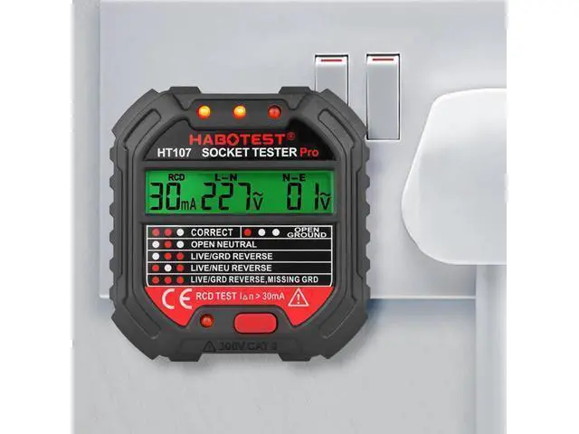 Alt view image 4 of 7 - First picture~ Socket Tester pro Voltage Test RCD 30mA Socket Detector UK EU plug Ground Zero Line plug polarity phase Check(Yellow HT106E UK Socket )