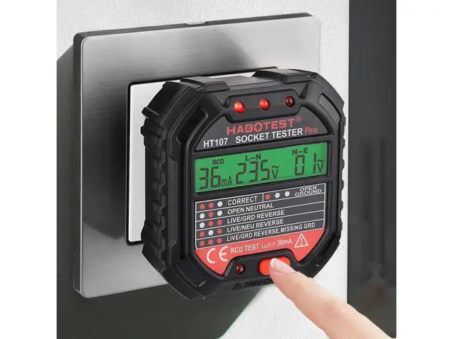 Alt view image 2 of 7 - First picture~ Socket Tester pro Voltage Test RCD 30mA Socket Detector UK EU plug Ground Zero Line plug polarity phase Check(Yellow HT106E UK Socket )