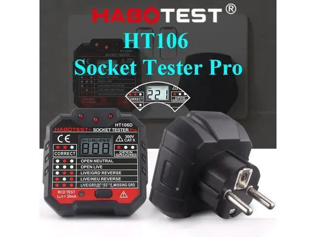 Alt view image 5 of 7 - First picture~ Socket Tester pro Voltage Test RCD 30mA Socket Detector UK EU plug Ground Zero Line plug polarity phase Check(Yellow HT106E UK Socket )