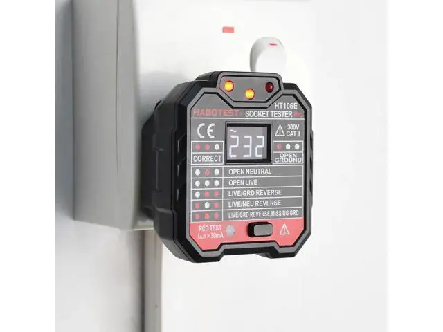 Alt view image 7 of 7 - First picture~ Socket Tester pro Voltage Test RCD 30mA Socket Detector UK EU plug Ground Zero Line plug polarity phase Check(Yellow HT106E UK Socket )