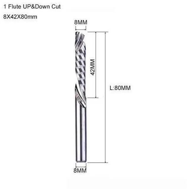 Main image of 3A UP DOWN Compound One Flute Spiral Carbide Mill Tool Cutters for Compression Wood End Mill Cutter 8X42X80mm