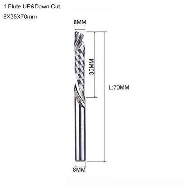 Main image of 1Pcs 8X35X70mm 3A UP DOWN Compound Single Flute Spiral Carbide Mill Tool Cutters for Compression Wood End Mill Cutter