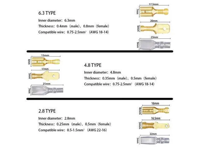 Alt view image 5 of 7 - First picture~Metal Connector 2.8/4.8/6.3mm Copper Wire Terminals Male Female Connectors Electric Terminal Wire Connection Spade Connector(Line Connector Ivory 600Pcsbox )