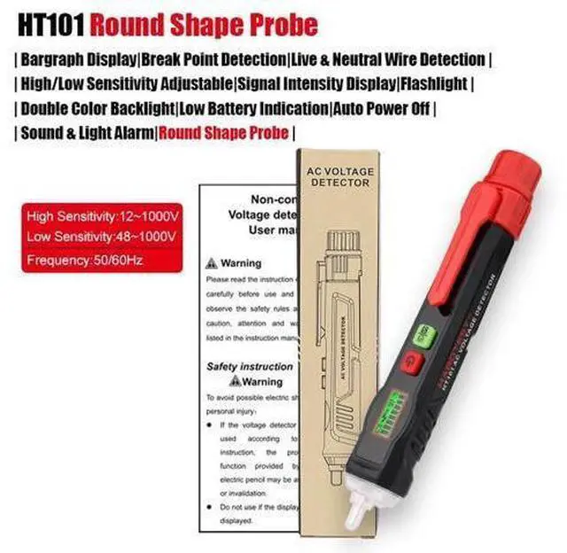 Main image of First picture~ Voltage Indicator Smart AC Voltage Detector Non Contact Electric Tester pen Breakpoint Finder Neutral Live Wire Check(Silver HT101 Round Probe )