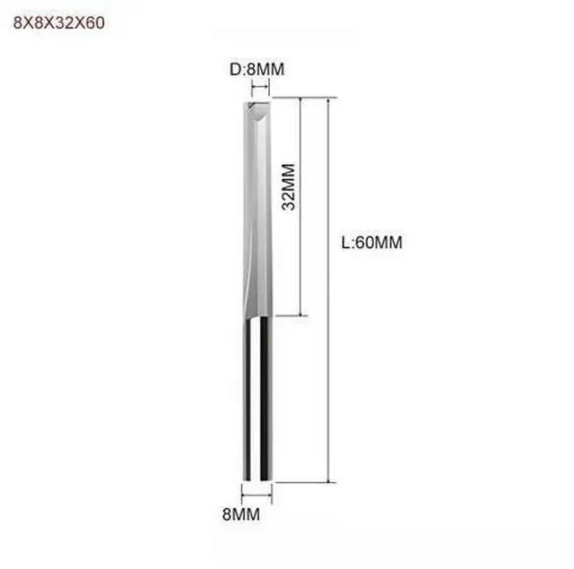 Main image of 1piece Two Flutes Straight Slot End Milling Cutter For Wood CNC Engraving Cutters Carbide Endmills Tool 8X8X32X60