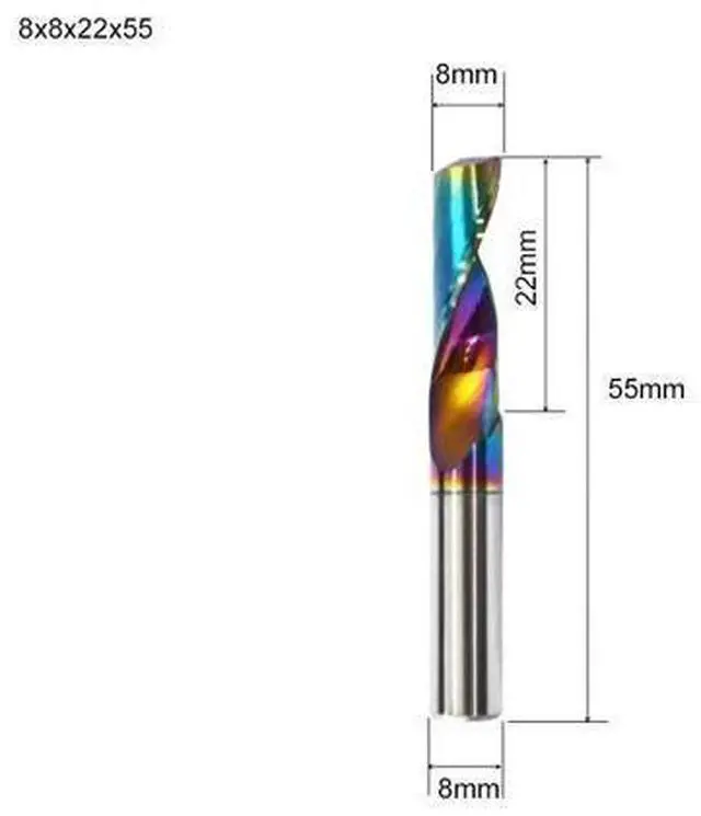 Main image of Flute for Aluminum Milling Cutter DLC Coated Colorful Aluminum Profile Composite Cutting Head Engraving Machine(1 pieces) (8x22x55mm)