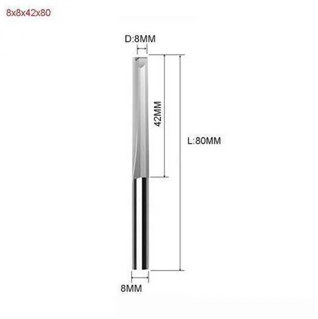 Main image of Two Flutes Straight Slot End Milling Cutter For Wood CNC Engraving Cutters Carbide Endmills Tool 1PCS 8X8X42X80