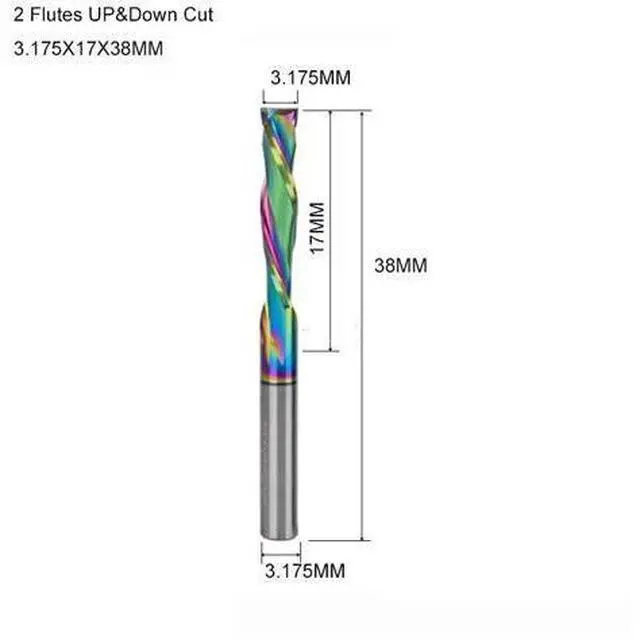 Main image of 5 pieces 3.175X17X38 DLC CoatTwo Flutes UP And DOWN Cut Spiral Carbide Mill Cutters for Compression Wood PVC End Mill Cutter Bits